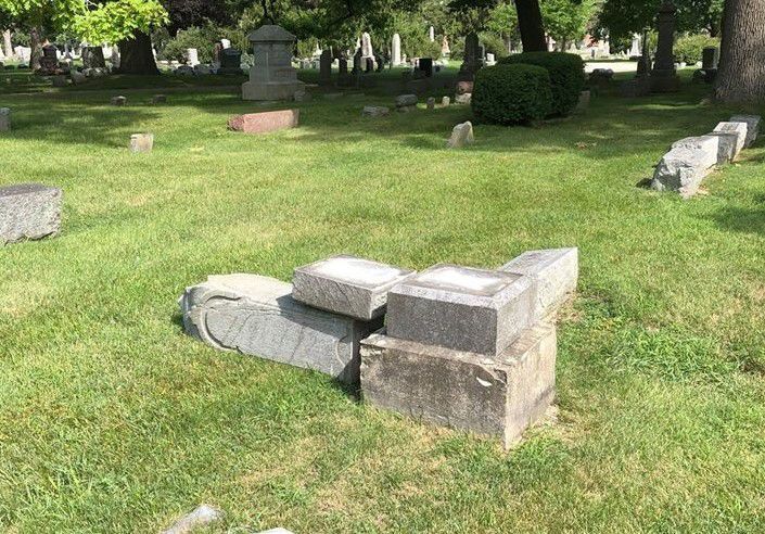 Headstones toppled, smashed and damaged last night at Mound Cemetery